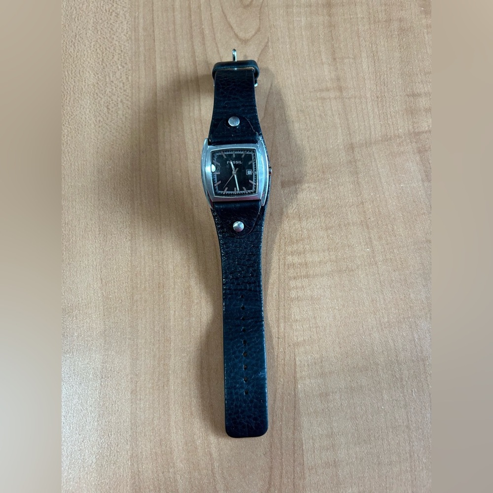 Fossil Black Leather Strap Square Dial Women's Watch